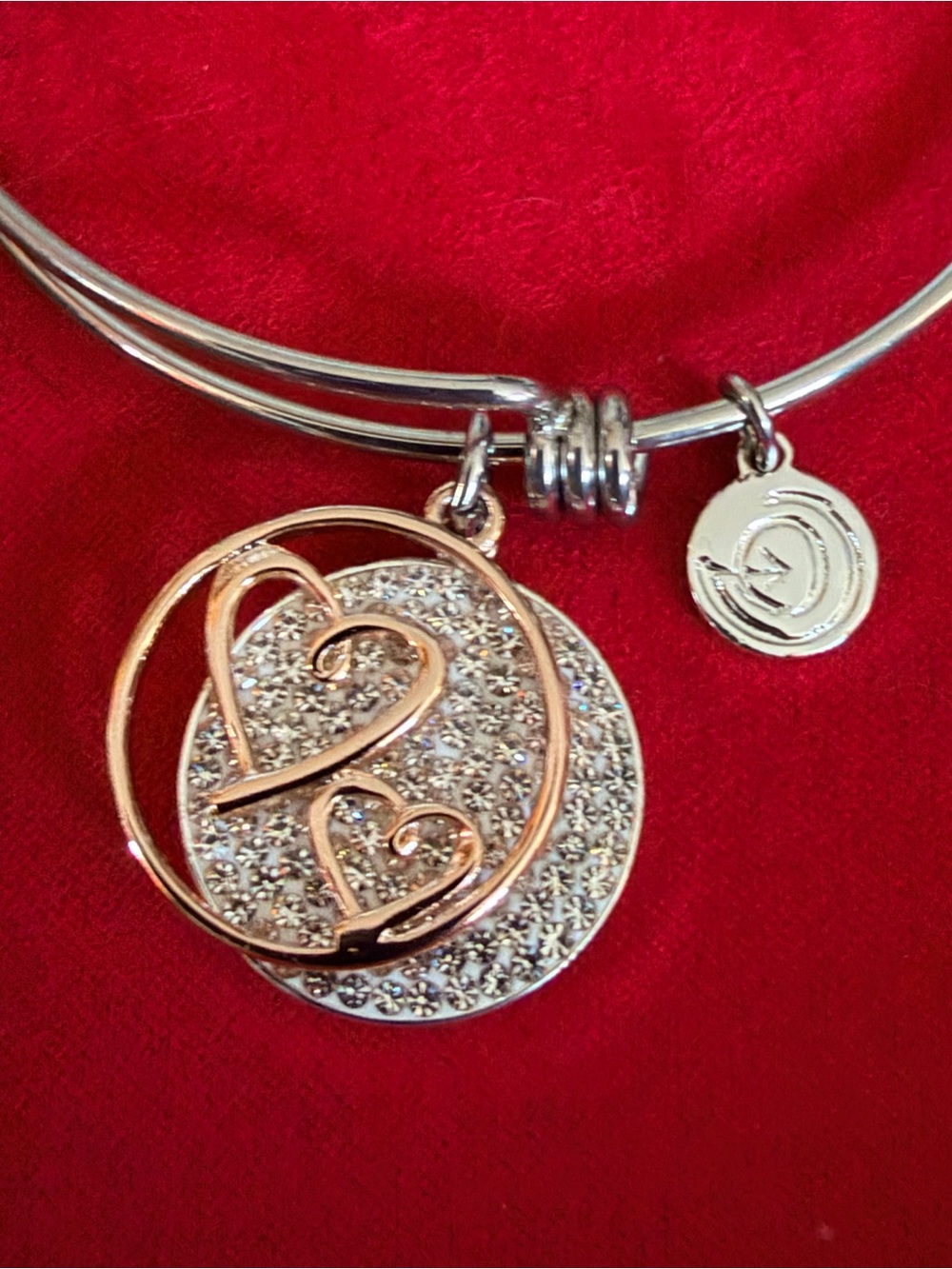 “Always my mother forever my friend” heart Pave Charm Bangle Bracelet in Silver